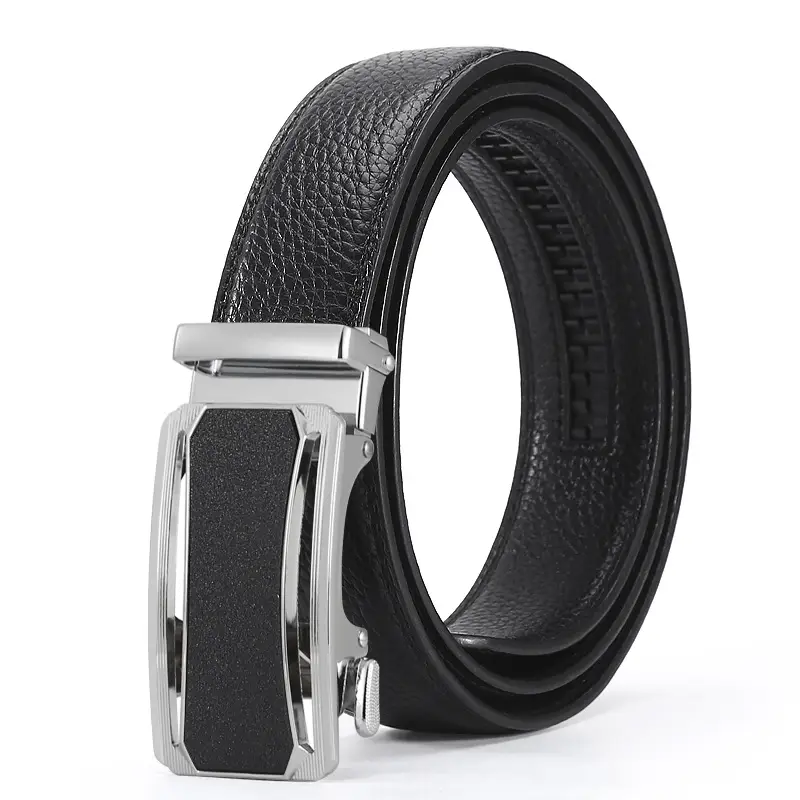 Men's Black Leather Belt with Gold Buckle - Image 2