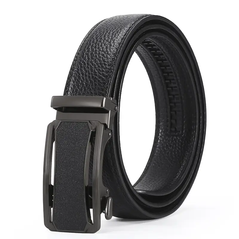 Men's Black Leather Belt with Gold Buckle - Image 3