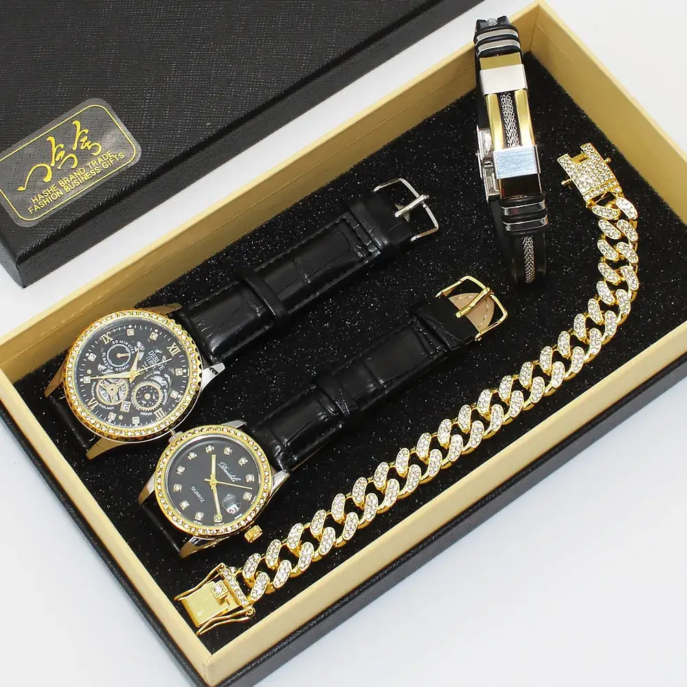 Diamond Bracelet Watch Set for Men & Women - Image 5