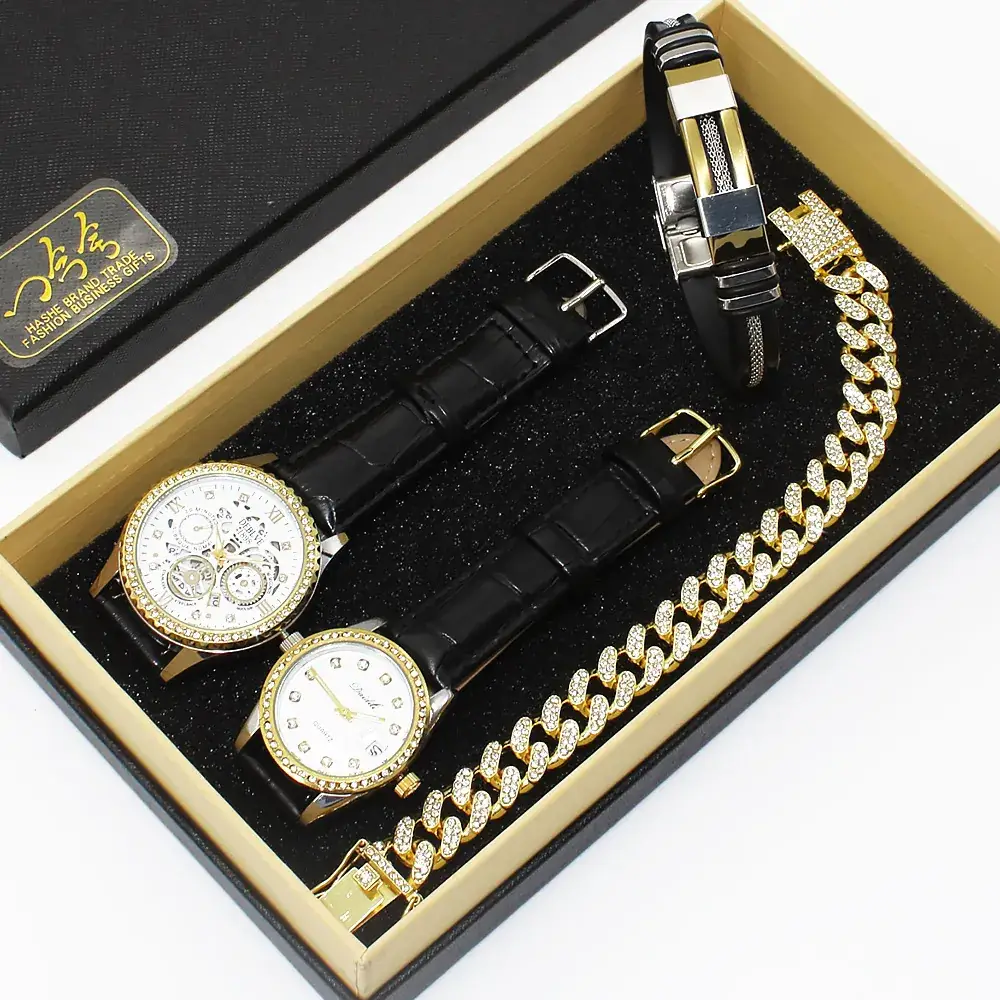 Diamond Bracelet Watch Set for Men & Women - Image 6