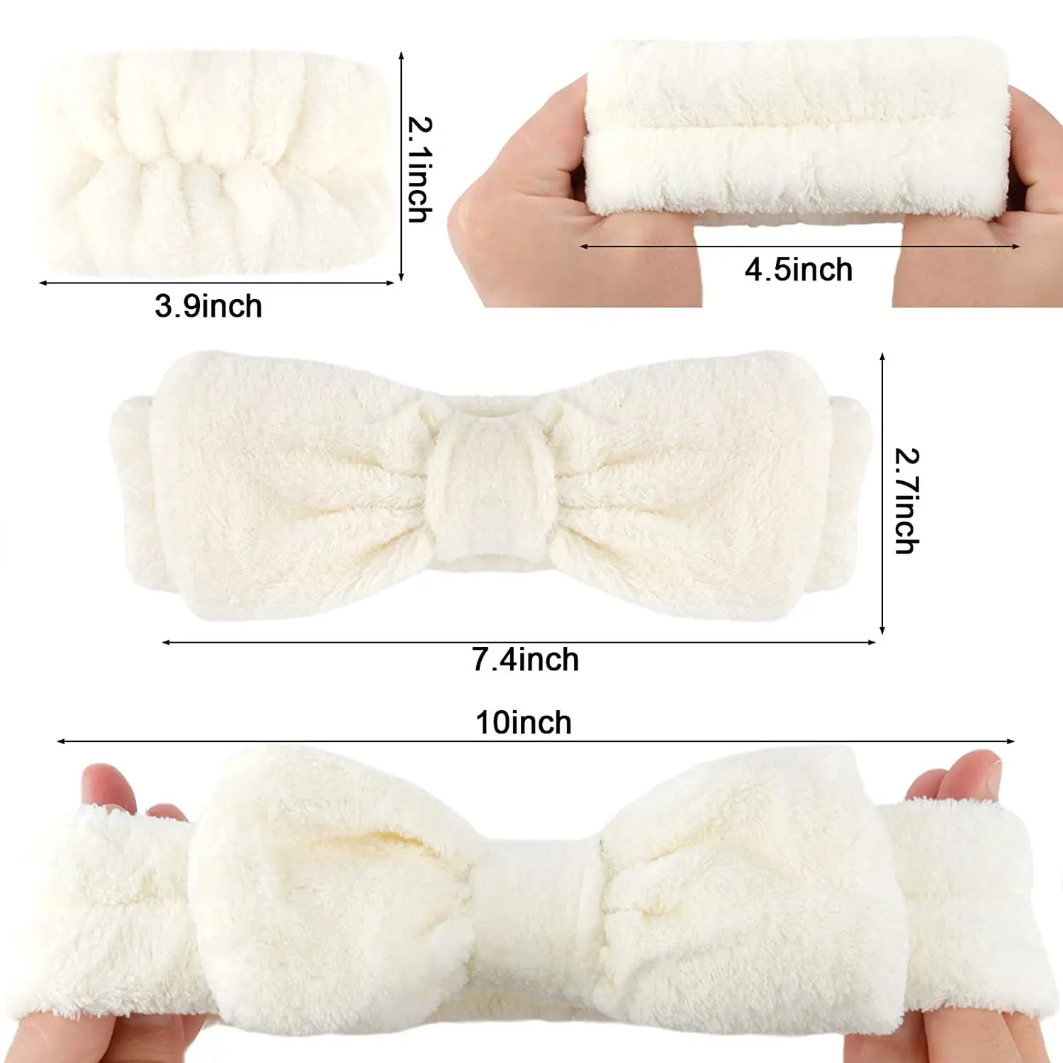 White Fleece Bow Hair Bands for Women — feature 2