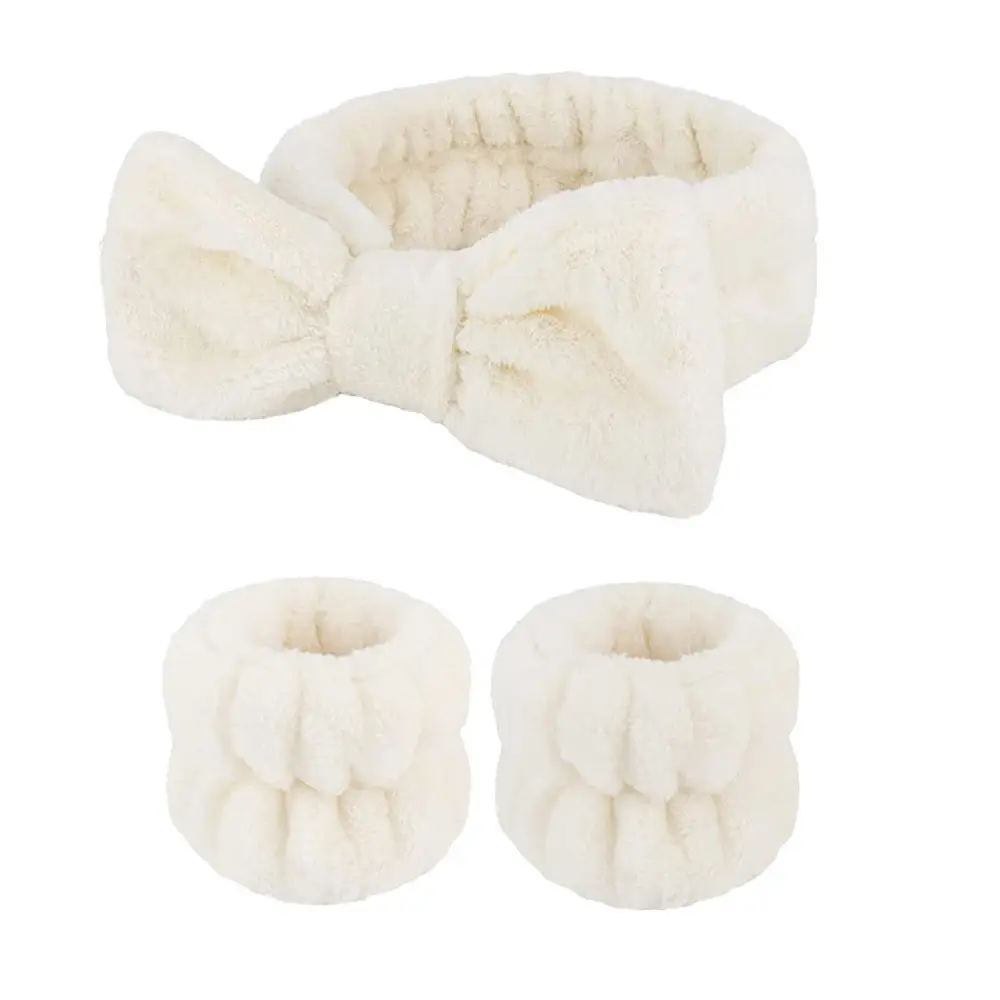 White Fleece Bow Hair Bands for Women - Image 2