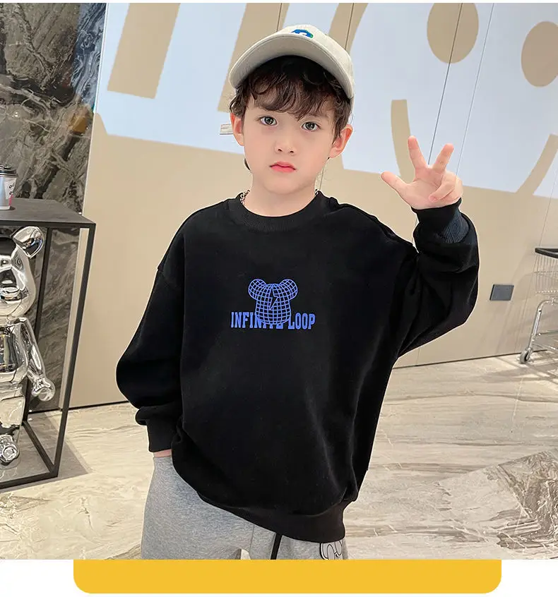 Boys Sweatshirt Black Cartoon Bear 2026 Spring Autumn — feature 11