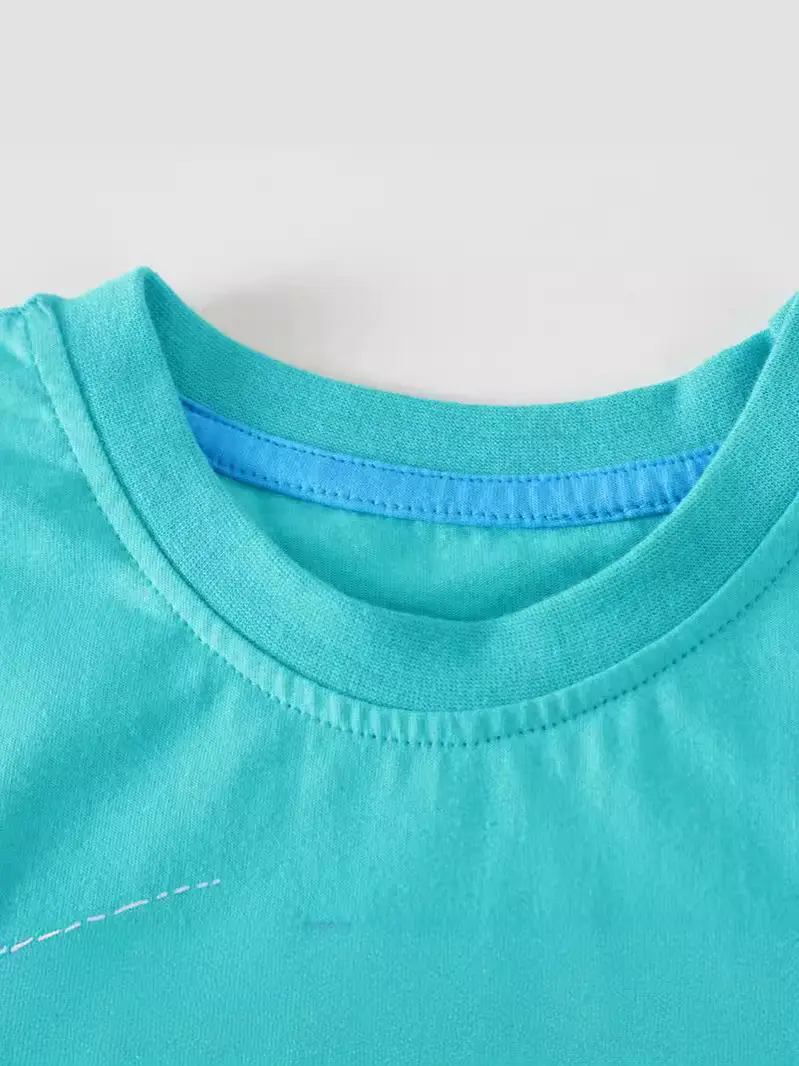 Boys Cotton T-Shirt Shorts Set Turquoise Plaid 2025