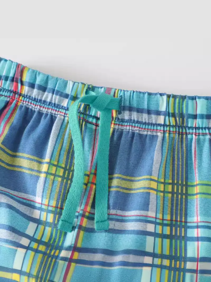 Boys Cotton T-Shirt Shorts Set Turquoise Plaid 2025
