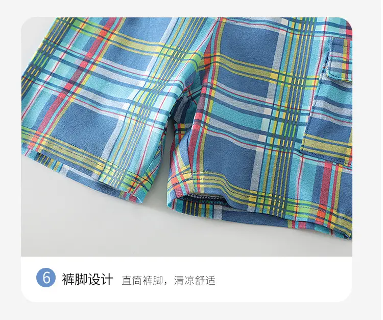Boys Cotton T-Shirt Shorts Set Turquoise Plaid 2025 — feature 13