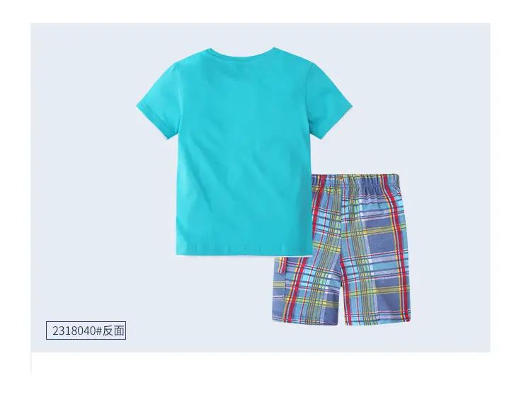 Boys Cotton T-Shirt Shorts Set Turquoise Plaid 2025 — feature 9