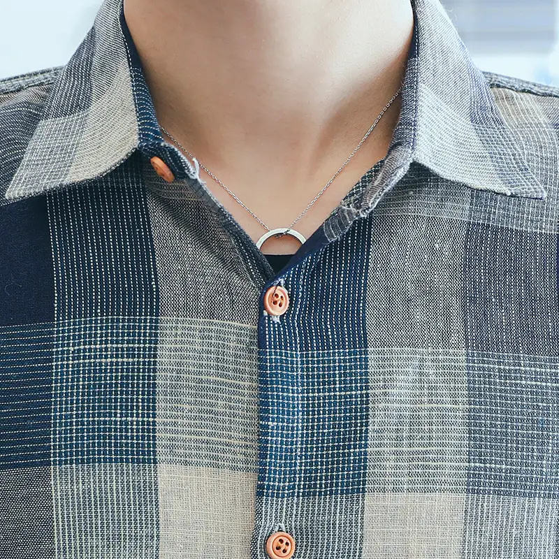 Men's Long Sleeve Plaid Shirt Blue Gray Tan Button Front - Image 16