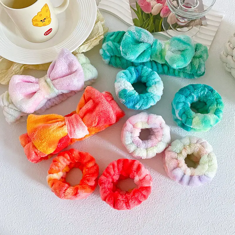 Soft Plush Bow Face Wash Headband Set for Women