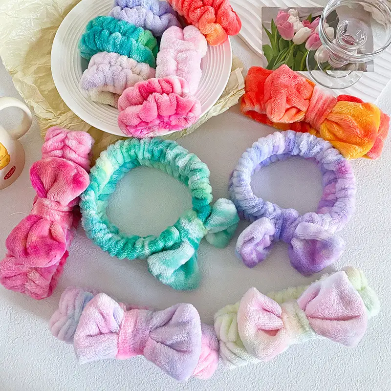 Soft Plush Bow Face Wash Headband Set for Women