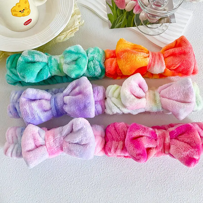 Soft Plush Bow Face Wash Headband Set for Women