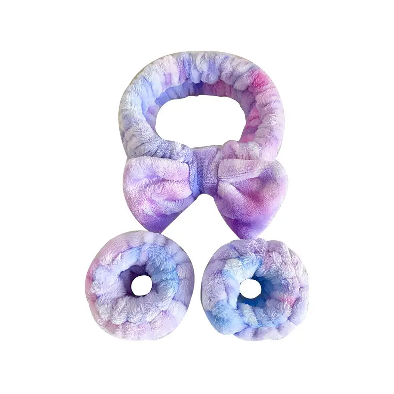 Soft Plush Bow Face Wash Headband Set for Women