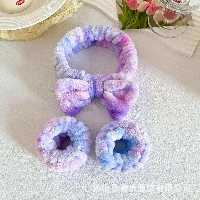 Soft Plush Bow Face Wash Headband Set for Women