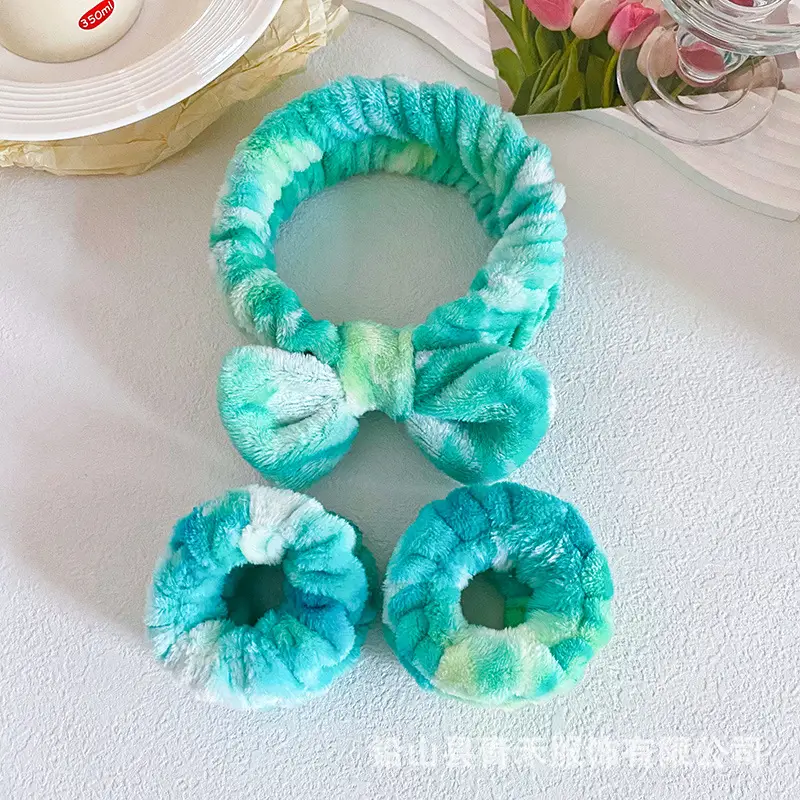 Soft Plush Bow Face Wash Headband Set for Women