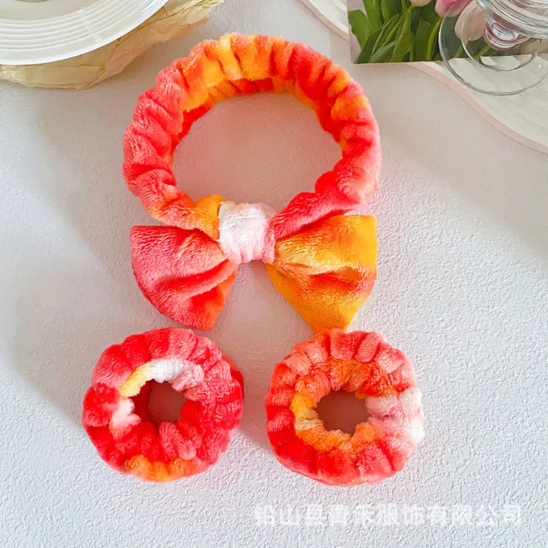 Soft Plush Bow Face Wash Headband Set for Women