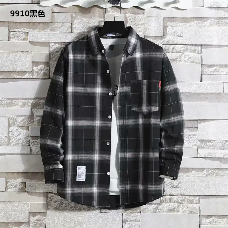 Plaid Long Sleeve Men's Shirt Spring Summer Loose Fit — feature 13
