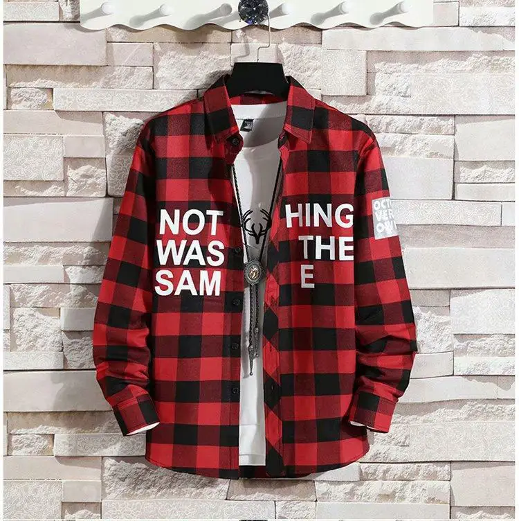 Plaid Long Sleeve Men's Shirt Spring Summer Loose Fit
