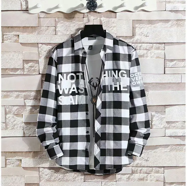 Plaid Long Sleeve Men's Shirt Spring Summer Loose Fit