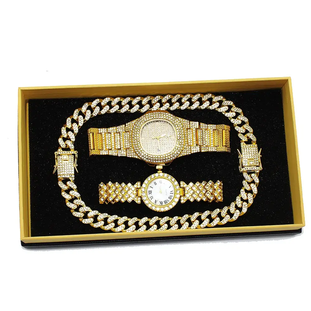 Men & Women Diamond Bracelet Watch Set Gold Plated — feature 9