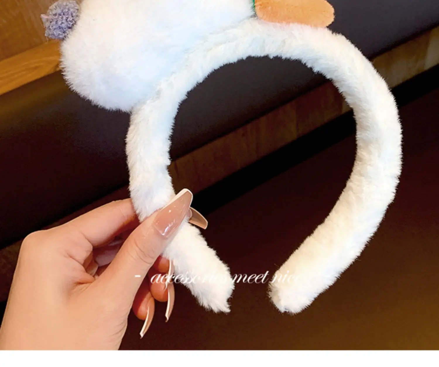 Plush Rabbit Headband Pink Grey Cute Face Wash Non-Slip — feature 6