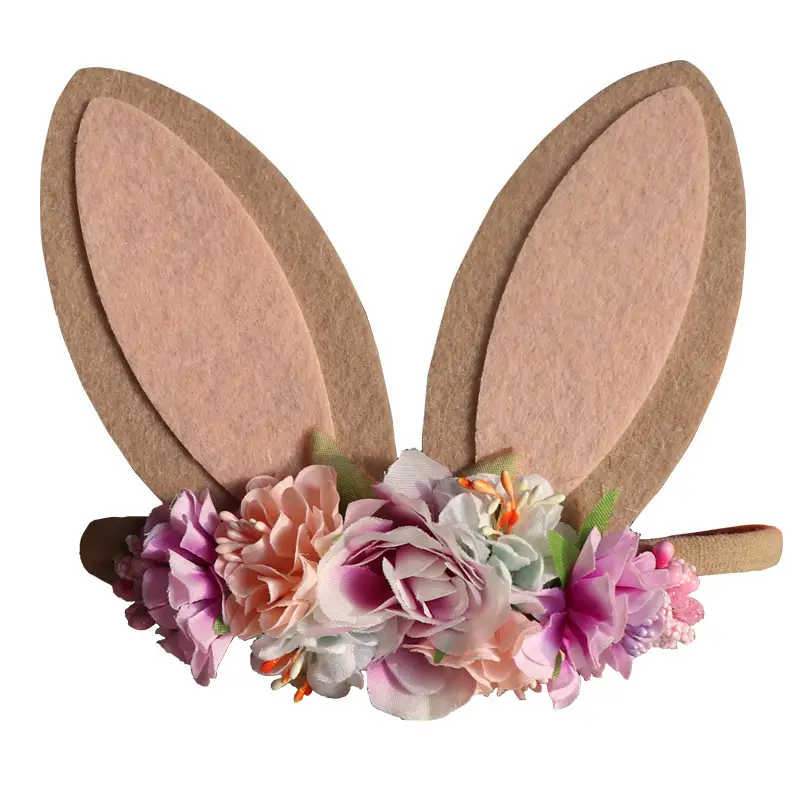 New Rabbit Ears Headband with Artificial Flowers for Girls - Image 3