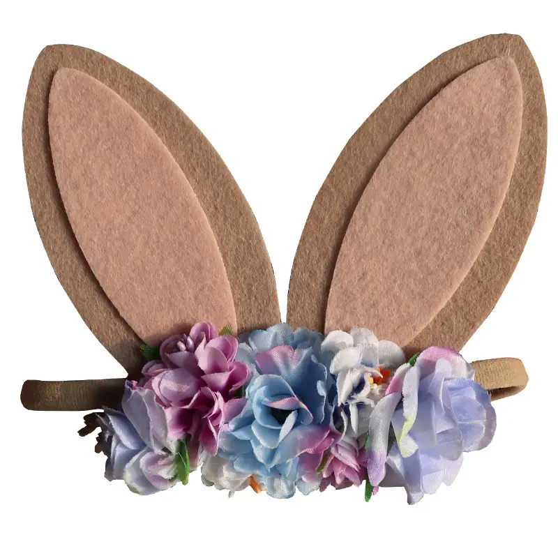 New Rabbit Ears Headband with Artificial Flowers for Girls - Image 4