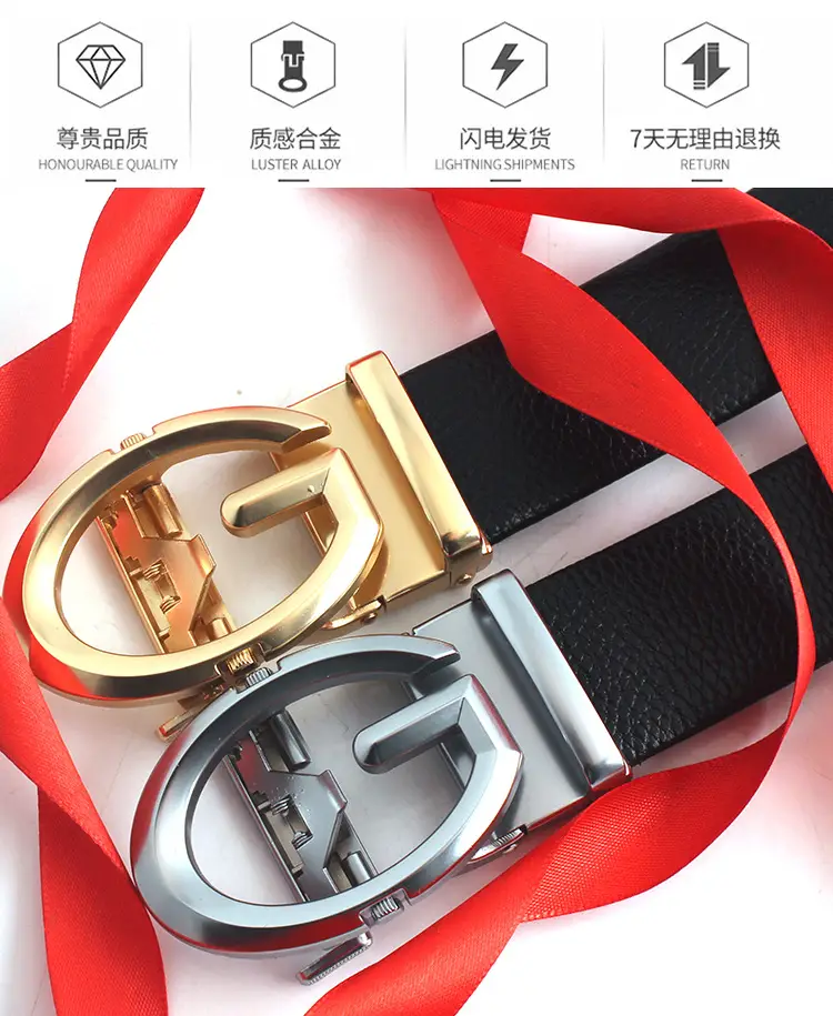 Men's Black Leather Belt with Gold Joker Buckle β feature 2