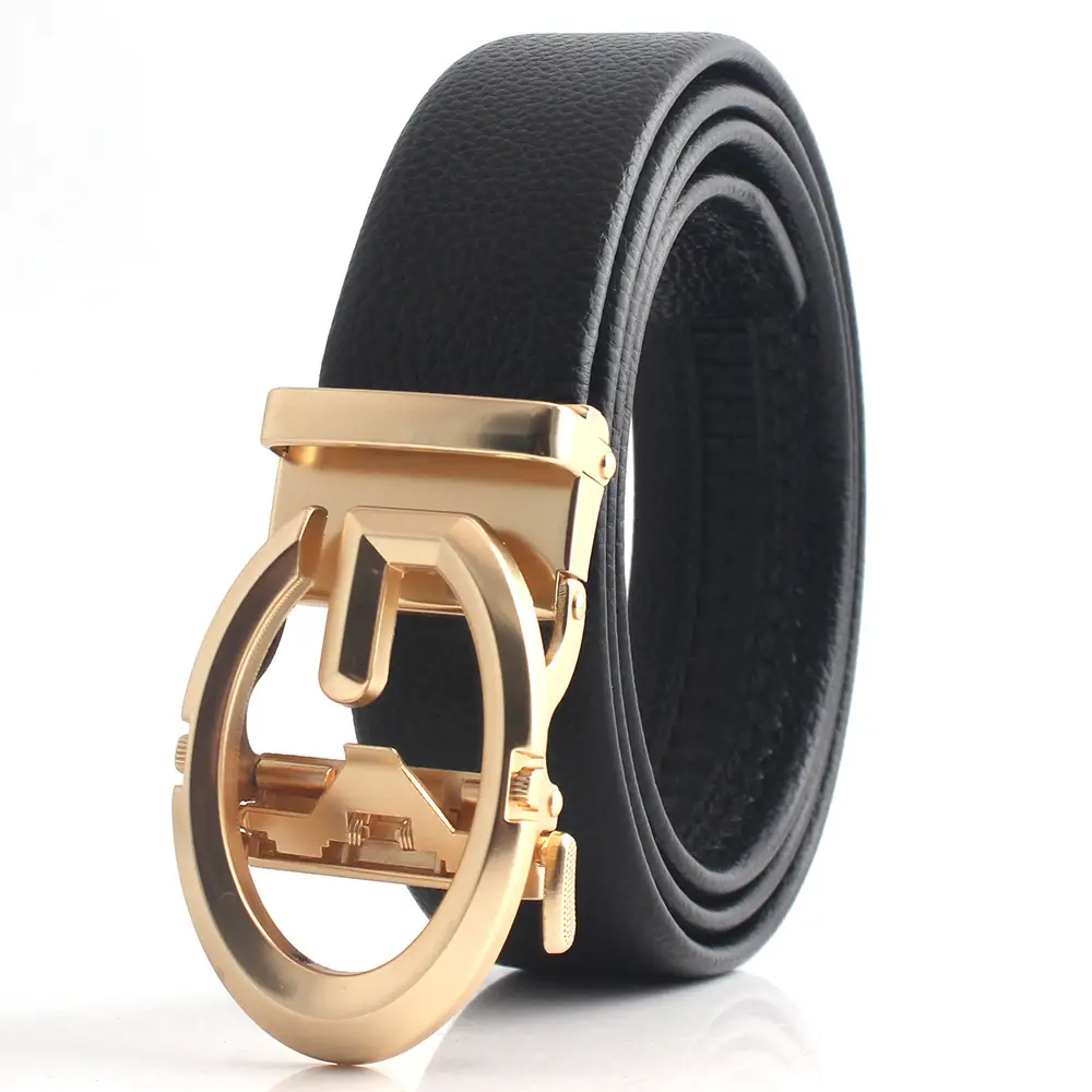 Men's Black Leather Belt with Gold Joker Buckle