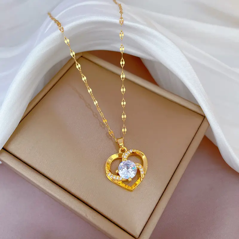Heart Shaped Gold Necklace for Women Wedding Clavicle Chain - Image 27