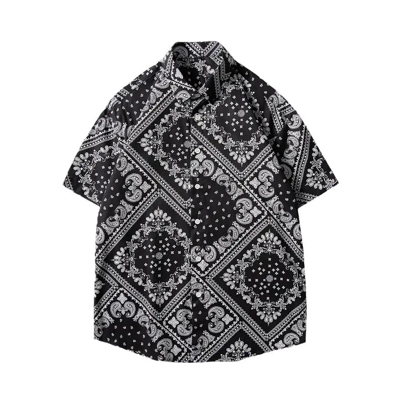 Men's Printed Lapel Shirt Grey Floral Summer - Image 28