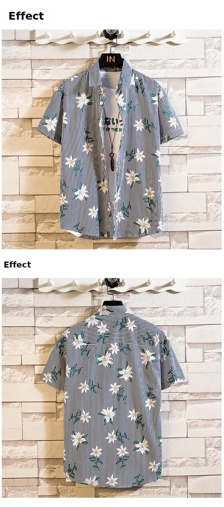 Men's Printed Lapel Shirt Grey Floral Summer — feature 1