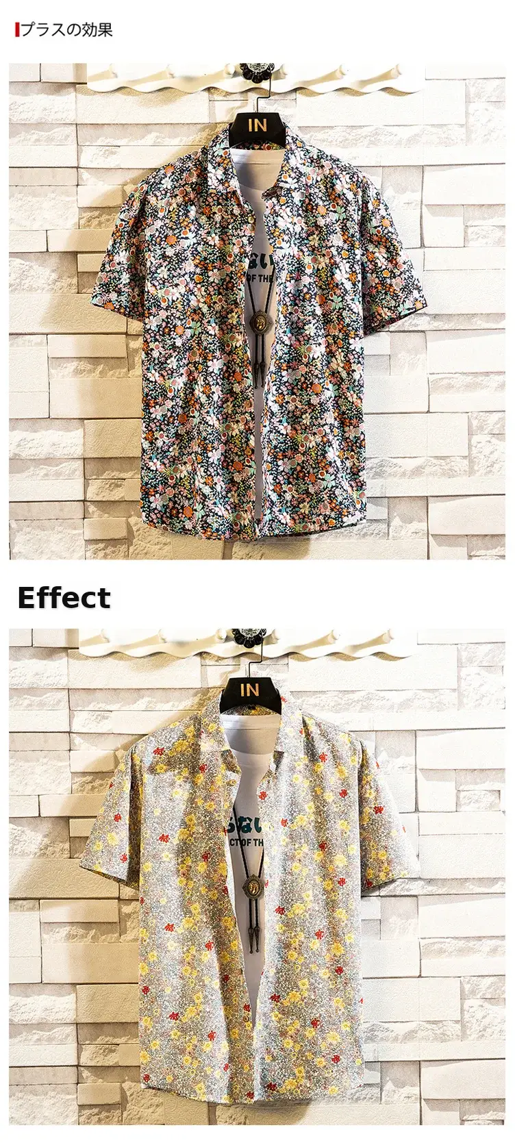Men's Printed Lapel Shirt Grey Floral Summer — feature 13