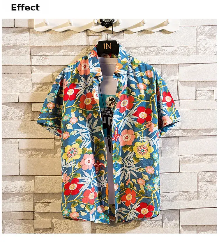 Men's Printed Lapel Shirt Grey Floral Summer — feature 14