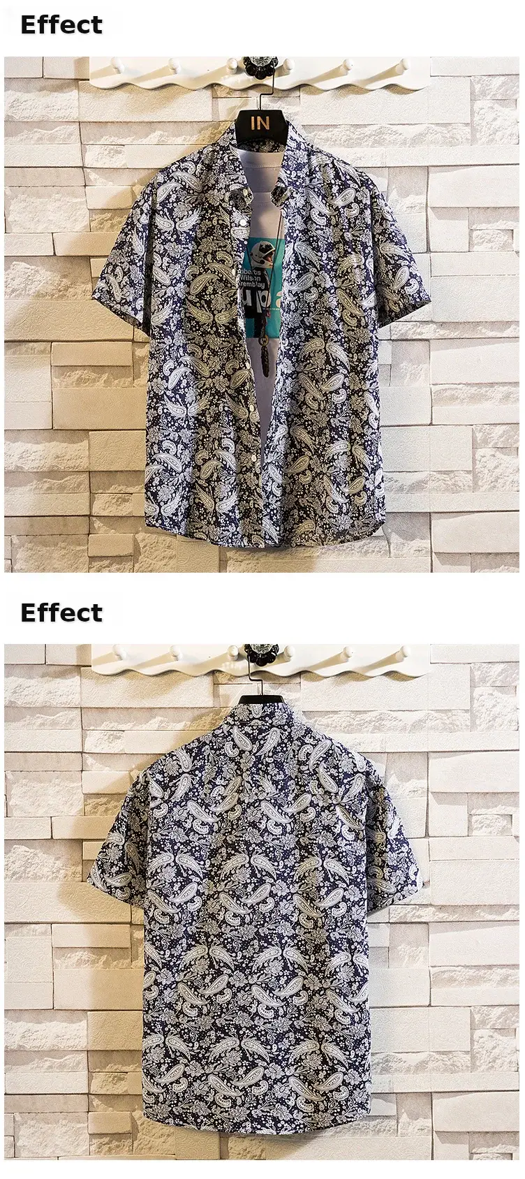Men's Printed Lapel Shirt Grey Floral Summer — feature 16