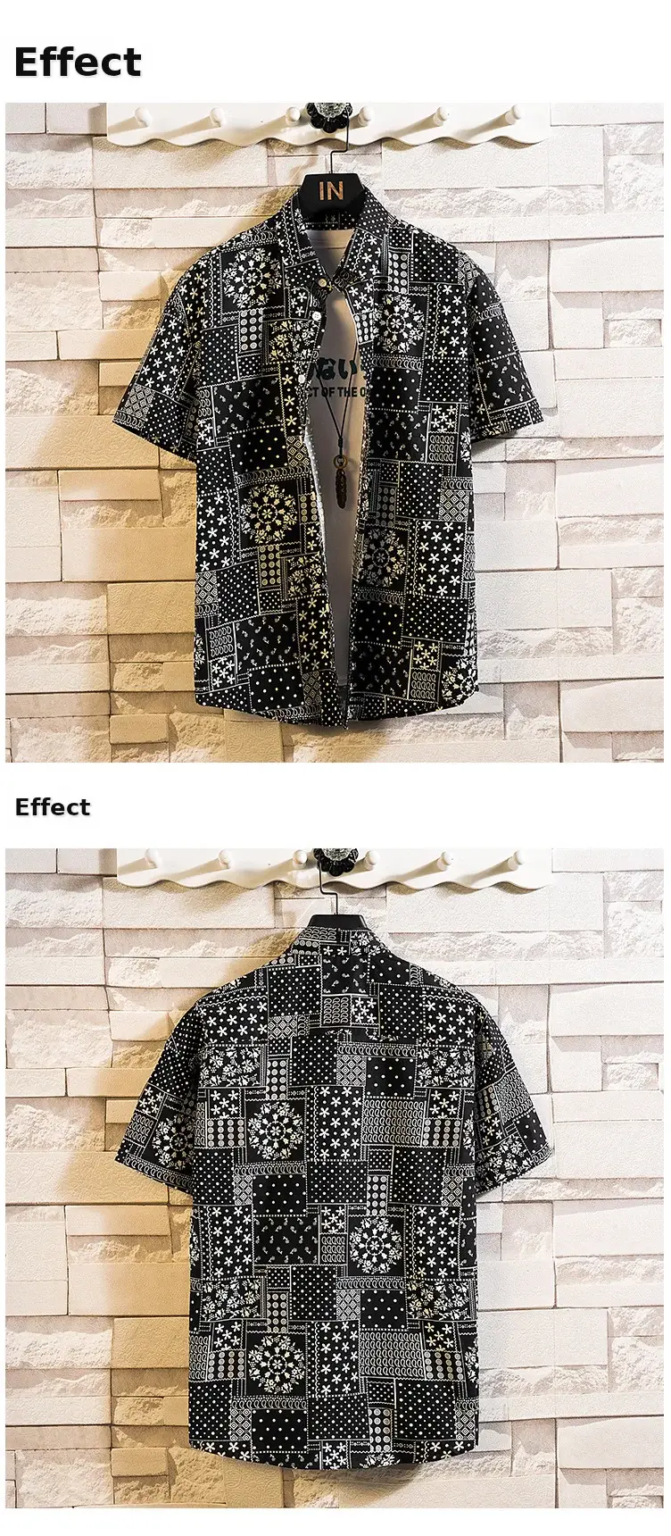 Men's Printed Lapel Shirt Grey Floral Summer — feature 17