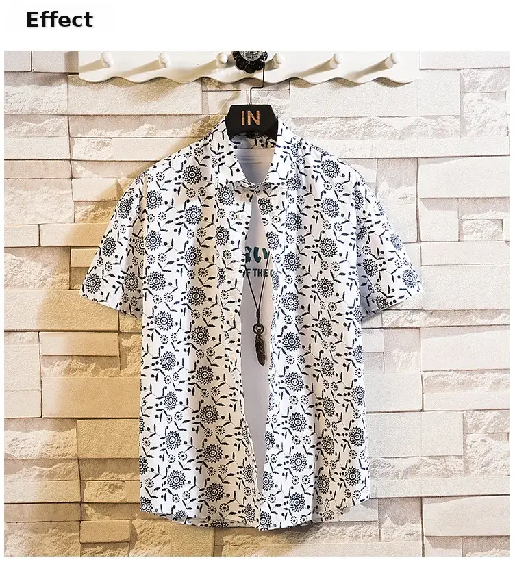 Men's Printed Lapel Shirt Grey Floral Summer — feature 18