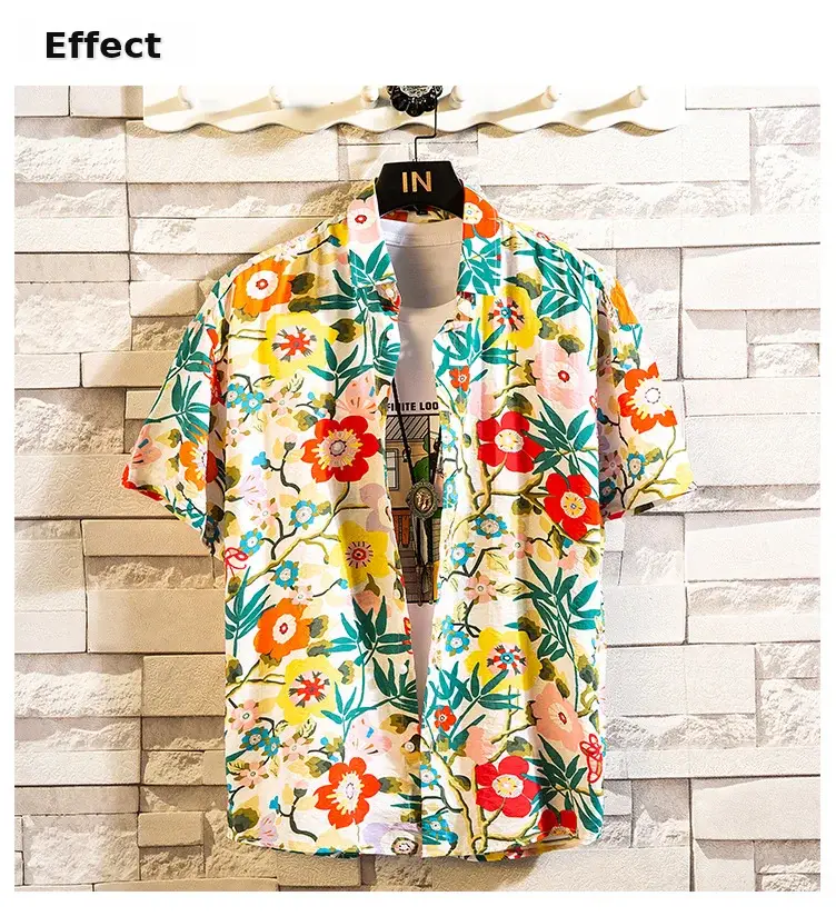 Men's Printed Lapel Shirt Grey Floral Summer — feature 19