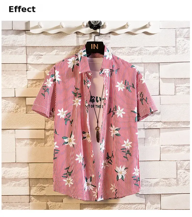 Men's Printed Lapel Shirt Grey Floral Summer — feature 2