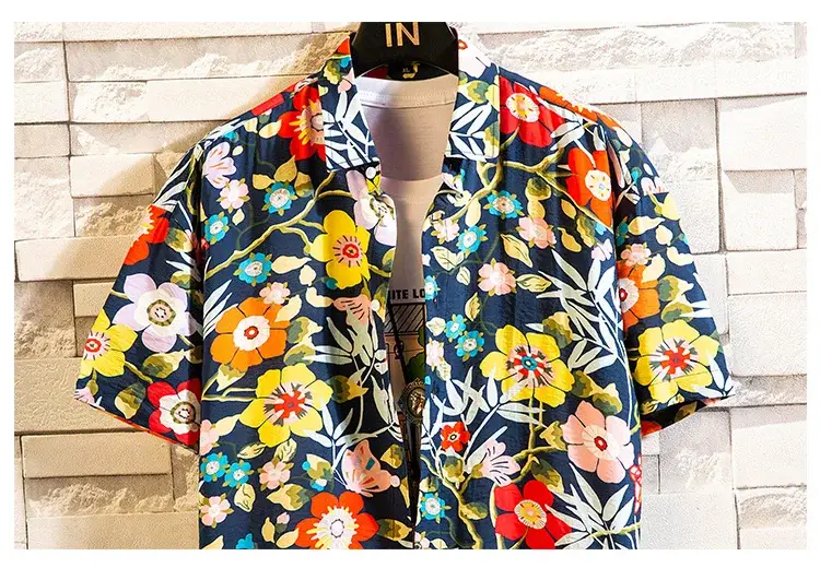 Men's Printed Lapel Shirt Grey Floral Summer — feature 23