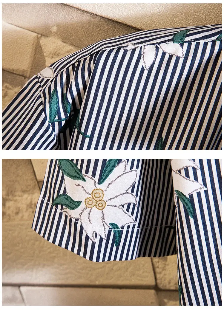 Men's Printed Lapel Shirt Grey Floral Summer — feature 28