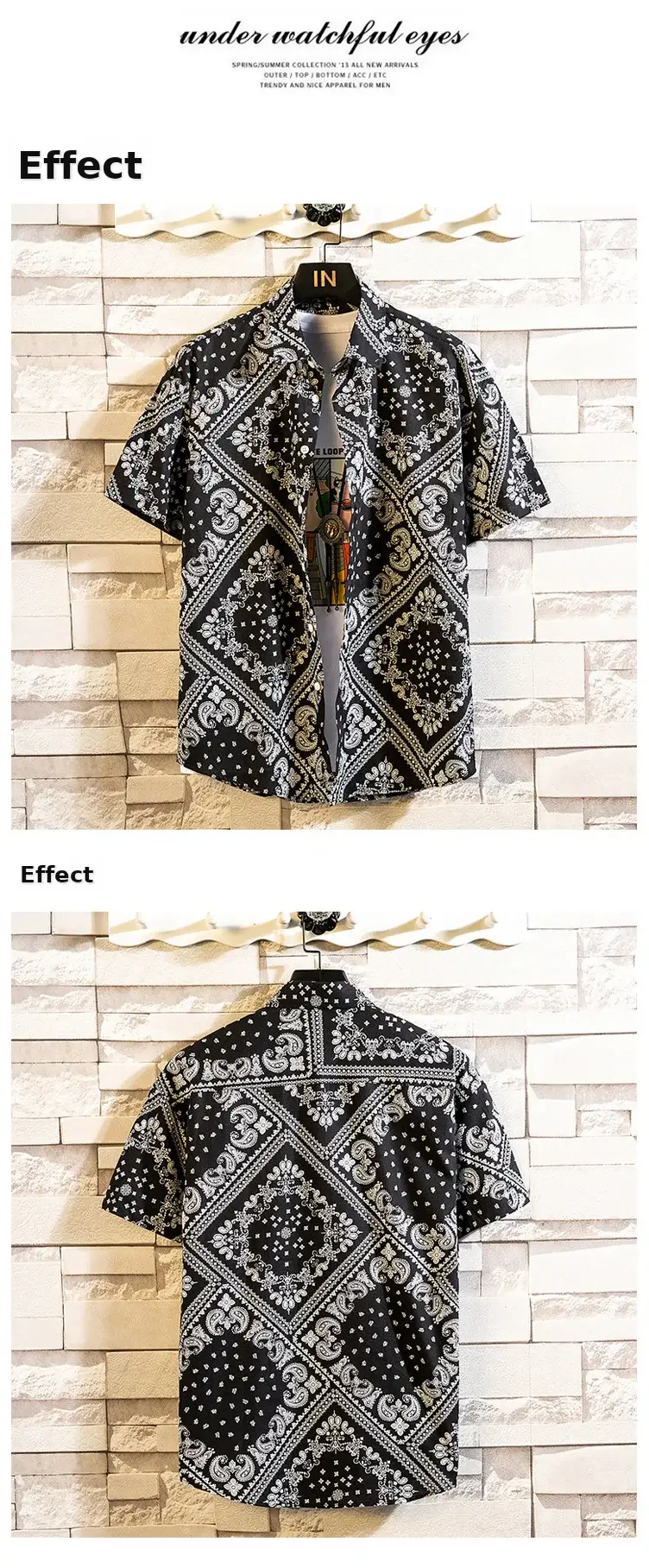 Men's Printed Lapel Shirt Grey Floral Summer — feature 3
