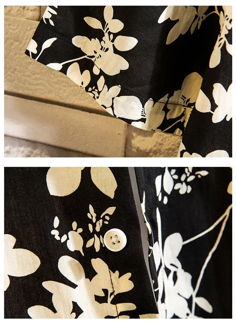 Men's Printed Lapel Shirt Grey Floral Summer — feature 30