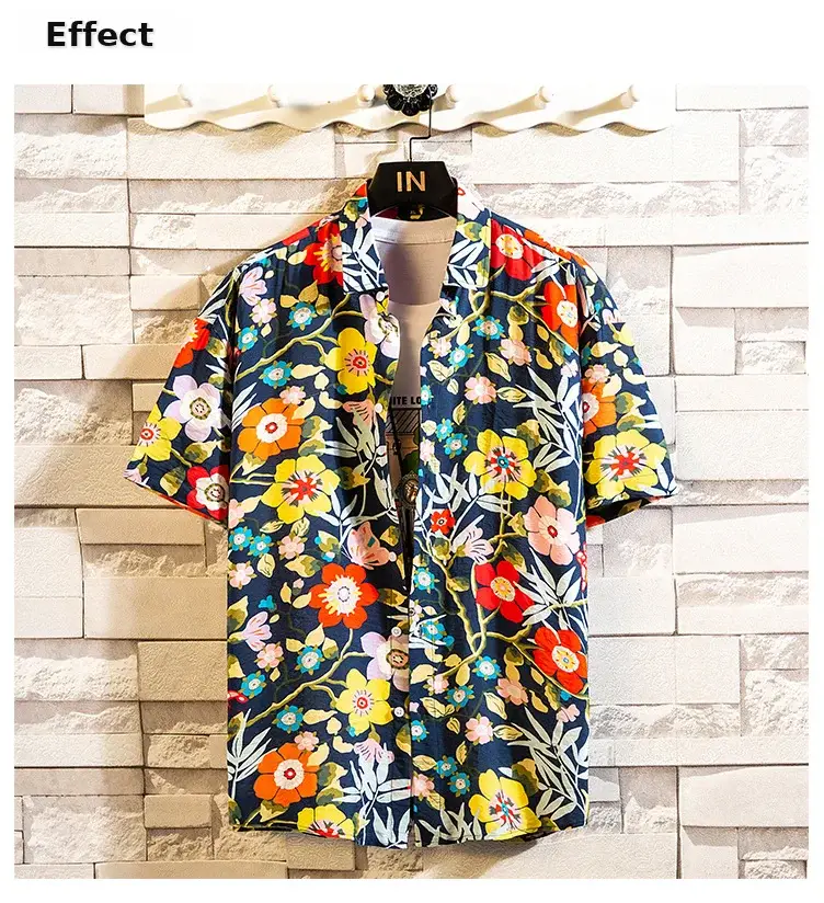 Men's Printed Lapel Shirt Grey Floral Summer — feature 6
