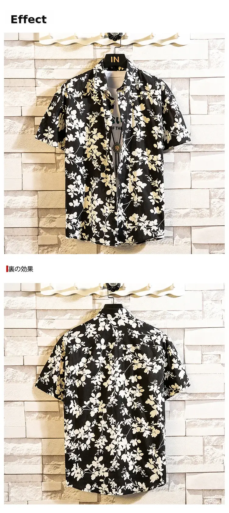 Men's Printed Lapel Shirt Grey Floral Summer — feature 8