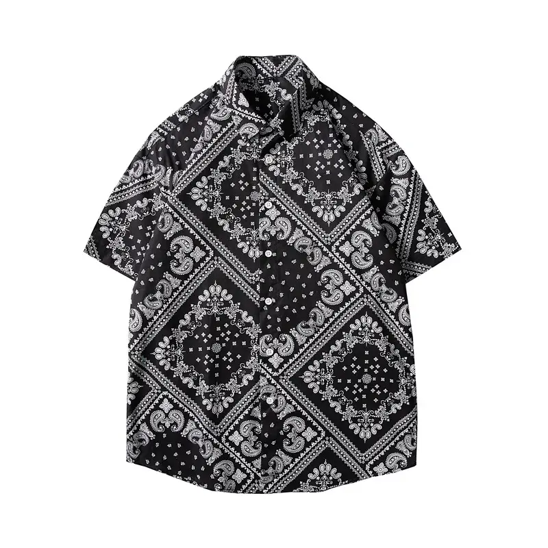 Men's Printed Lapel Shirt Grey Floral Summer - Image 4