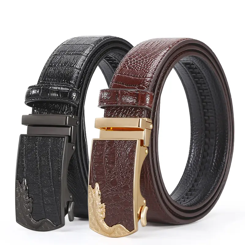 Men's Black Croc Embellished Belt with Buckle - Image 4