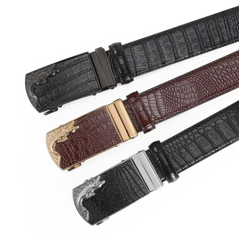 Men's Black Croc Embellished Belt with Buckle - Image 6