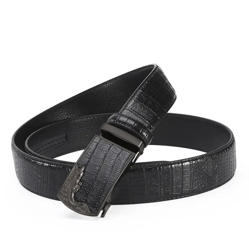 Men's Black Croc Embellished Belt with Buckle - Image 7