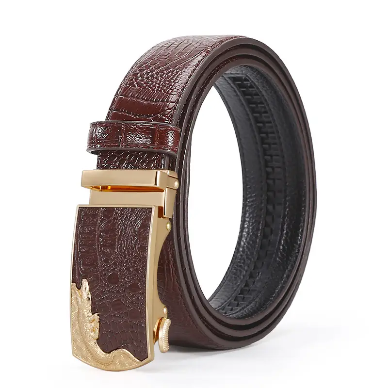 Men's Black Croc Embellished Belt with Buckle