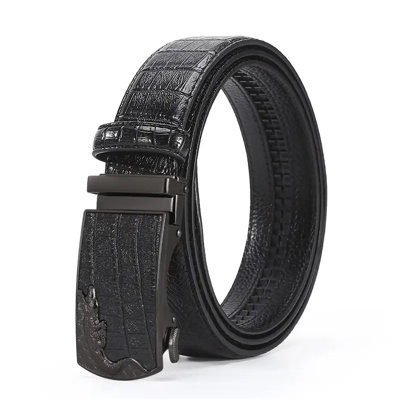 Men's Black Croc Embellished Belt with Buckle - Image 2